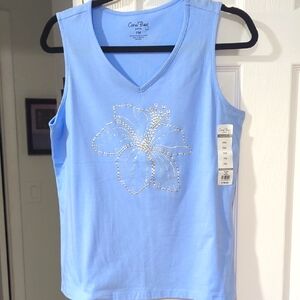 NWT Coral Bay Blue Embellished Sleeveless Tank Top Medium Petite